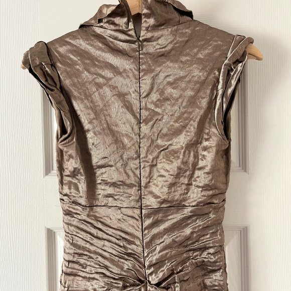 Nicole Miller | Ruched rose-gold metallic cocktail dress w/cap sleeves - Picture 7 of 16